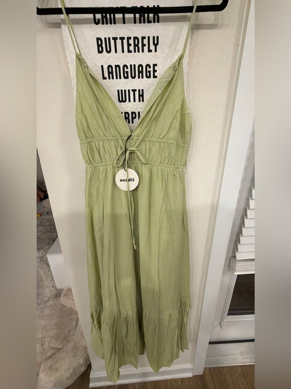 Butter Light Olive Green Spaghetti Strap Maxi Dress
